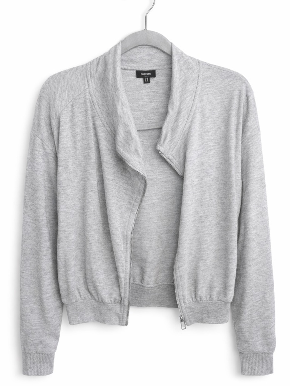 Light Gray Women's Zip-Front Sweater Jacket